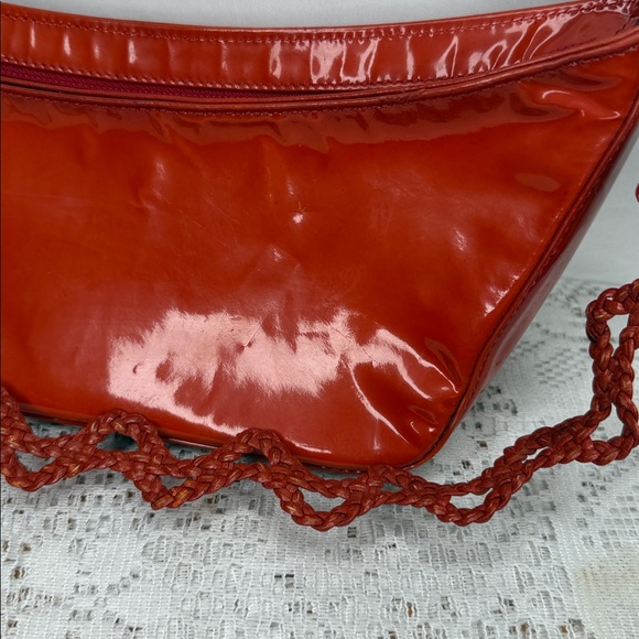 Vintage Stephane Kelian Paris orange red braided rope strap patent leather bag - Picture 2 of 10